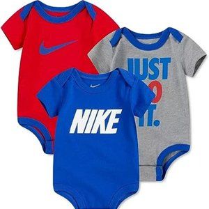 NIKE Baby Boy Bodysuits 3 Pack Red/Blue/Gray 56E779-U89 NEW with TAGS